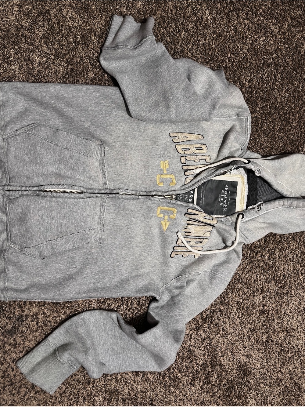Abercrombie & Fitch Gray Zip-Up Hoodie with Yellow Accent